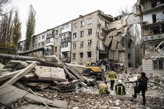 MYKOLAIV, UKRAINE - NOVEMBER 11: A view of the wreckage and damage at the site after a missile attack on a 5-story building in Mykolaiv City, Mykolaiv Oblast, Ukraine on November 11, 2022. According to deputy head of the Ukraine's President's Office Kyrylo Tymoshenko, 7 people died as a result of the attack carried out by Russian forces. Metin Aktas / Anadolu Agency (Photo by Metin Aktas / ANADOLU AGENCY / Anadolu Agency via AFP)