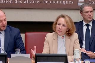 La nouvelle PDG du groupe La Poste, Marie-Ange Debon, lors de son audition devant la commission des affaires économiques de l’Assemblée nationale, le 21 octobre 2025. 